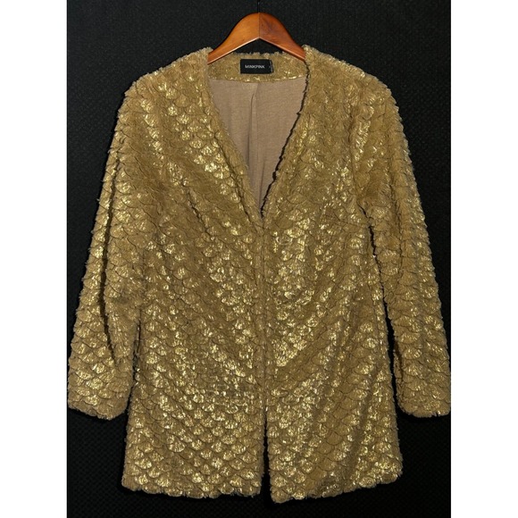 MINKPINK  Teddy Jacket ‎ XS Gold Shimmer Y2K Glam Long Retro Chic - Picture 1 of 11